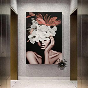 Çiçekli Kadın Kanvas; Gül Baskılı 60x120 cm