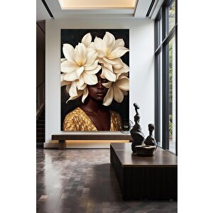 Çiçekli Siyah Kadın Başlı Duvar Sanatı, Afro-amerikan Sanatı, Siyah Sanat, Siyahi Kız Baskısı