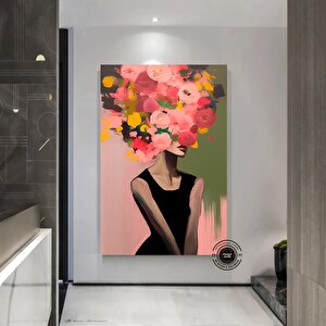 Çiçek Taclı Kadın Kanvas Resmi; Güller Ve Kadın Baskısı; Çiçekli Kadın Sanatı; Kanvas Duvar Dekoru 100x150 cm