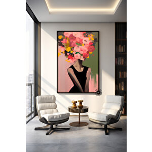 Çiçek Taclı Kadın Kanvas Resmi; Güller Ve Kadın Baskısı; Çiçekli Kadın Sanatı; Kanvas Duvar Dekoru 150x250 cm