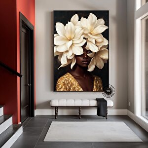 Çiçekli Siyah Kadın Başlı Duvar Sanatı, Afro-amerikan Sanatı, Siyah Sanat, Siyahi Kız Baskısı 20x30 cm