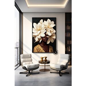 Çiçekli Siyah Kadın Başlı Duvar Sanatı, Afro-amerikan Sanatı, Siyah Sanat, Siyahi Kız Baskısı 70x100 cm