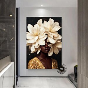 Çiçekli Siyah Kadın Başlı Duvar Sanatı, Afro-amerikan Sanatı, Siyah Sanat, Siyahi Kız Baskısı