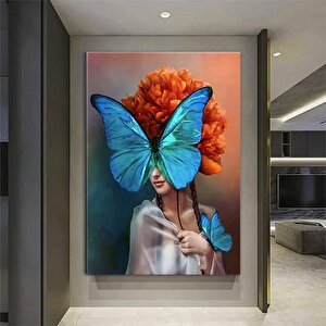 Çiçek Kanvas; Sürrealist Duvar Sanatı; Soyut Kadın Duvar Dekoru; Soyut Duvar Dekoru; Kadın Ve Kelebe 80x120 cm