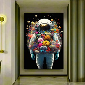 Çiçekli Astronot Kanvas Sanatı, Uzay Adamı Tablosu, Çiçek Astronot Duvar Asması, Gerilmiş Kanvas 60x90 cm