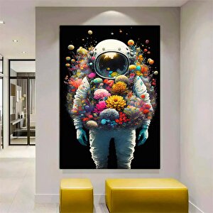 Çiçekli Astronot Kanvas Sanatı, Uzay Adamı Tablosu, Çiçek Astronot Duvar Asması, Gerilmiş Kanvas