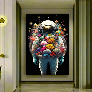 Çiçekli Astronot Kanvas Sanatı, Uzay Adamı Tablosu, Çiçek Astronot Duvar Asması, Gerilmiş Kanvas 70x100 cm
