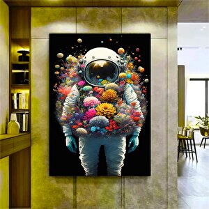 Çiçekli Astronot Kanvas Sanatı, Uzay Adamı Tablosu, Çiçek Astronot Duvar Asması, Gerilmiş Kanvas