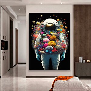 Çiçekli Astronot Kanvas Sanatı, Uzay Adamı Tablosu, Çiçek Astronot Duvar Asması, Gerilmiş Kanvas 20x30 cm