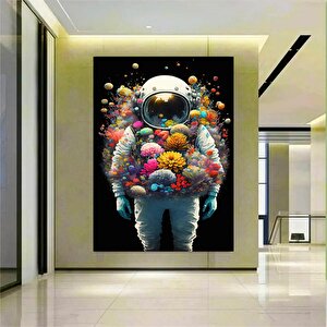 Çiçekli Astronot Kanvas Sanatı, Uzay Adamı Tablosu, Çiçek Astronot Duvar Asması, Gerilmiş Kanvas