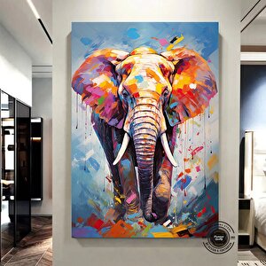 Renkli Fil Baskısı, Pop Art Kanvas, Sulu Boya Fil Posteri, Yatak Üstü Dekoru