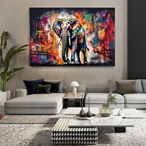 Banksy Tarzı Fil Kanvas Sanatı; Pop Art Fil; Grafiti Fil Dekoru 140x200 cm