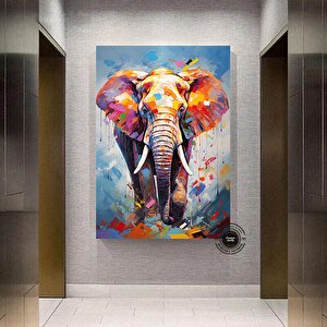 Renkli Fil Baskısı, Pop Art Kanvas, Sulu Boya Fil Posteri, Yatak Üstü Dekoru 150x290 cm