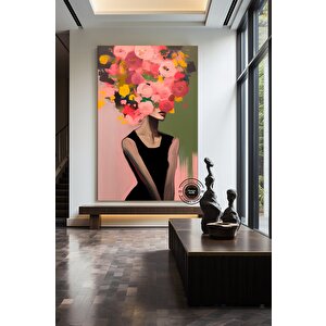 Çiçek Taclı Kadın Kanvas Resmi; Güller Ve Kadın Baskısı; Çiçekli Kadın Sanatı; Kanvas Duvar Dekoru