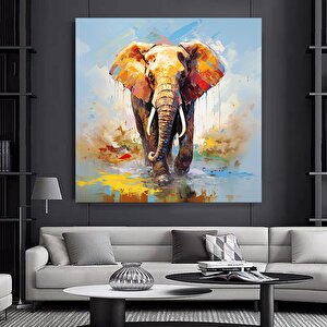 Renkli Fil Kanvas Tablo | Yatak Odası Dekoru | Ev Hediyesi 30x30 cm