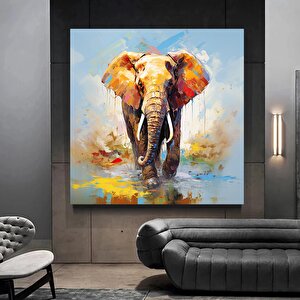 Renkli Fil Kanvas Tablo | Yatak Odası Dekoru | Ev Hediyesi 30x30 cm