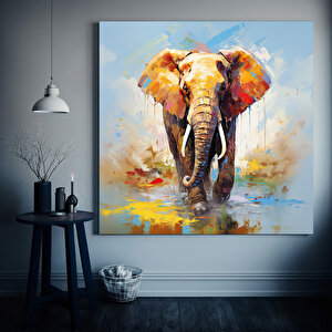 Renkli Fil Kanvas Tablo | Yatak Odası Dekoru | Ev Hediyesi 50x50 cm
