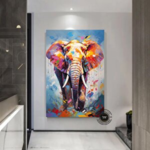 Renkli Fil Baskısı, Pop Art Kanvas, Sulu Boya Fil Posteri, Yatak Üstü Dekoru 100x200 cm