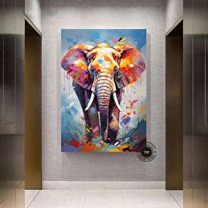 Renkli Fil Baskısı, Pop Art Kanvas, Sulu Boya Fil Posteri, Yatak Üstü Dekoru 100x200 cm