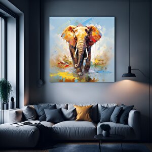 Renkli Fil Kanvas Tablo | Yatak Odası Dekoru | Ev Hediyesi