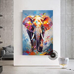 Renkli Fil Baskısı, Pop Art Kanvas, Sulu Boya Fil Posteri, Yatak Üstü Dekoru