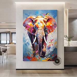 Renkli Fil Baskısı, Pop Art Kanvas, Sulu Boya Fil Posteri, Yatak Üstü Dekoru