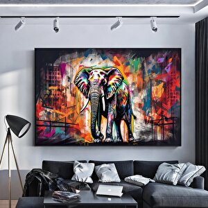 Banksy Tarzı Fil Kanvas Sanatı; Pop Art Fil; Grafiti Fil Dekoru 80x150 cm