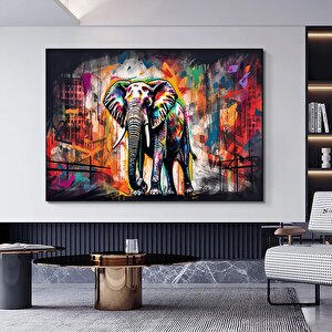 Banksy Tarzı Fil Kanvas Sanatı; Pop Art Fil; Grafiti Fil Dekoru 80x120 cm