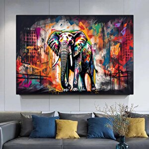 Banksy Tarzı Fil Kanvas Sanatı; Pop Art Fil; Grafiti Fil Dekoru