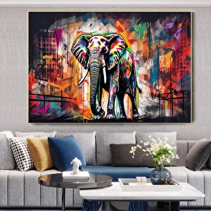Banksy Tarzı Fil Kanvas Sanatı; Pop Art Fil; Grafiti Fil Dekoru