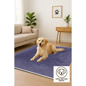 Yıkanabilir Salon Halısı – Lacivert – Geometric Desen, Makinede Yıkanabilir, Kolay Temizlenebilir, Toz Ve Tüy Tutmaz, Kaymaz, Evcil Hayvan Dostu 120x180 cm