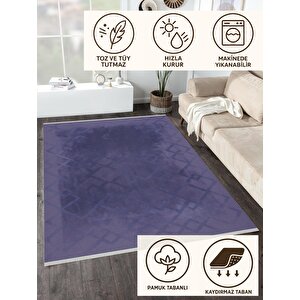 Yıkanabilir Salon Halısı – Lacivert – Geometric Desen, Makinede Yıkanabilir, Kolay Temizlenebilir, Toz Ve Tüy Tutmaz, Kaymaz, Evcil Hayvan Dostu 160x180 cm