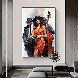 Afrika Caz Sanatı; Afrika Kanvası; Caz Duvar Sanatı; Siyah Müzisyen Kanvas; Sokak Caz Grubu Renkli T 90x150 cm