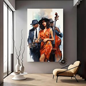 Afrika Caz Sanatı; Afrika Kanvası; Caz Duvar Sanatı; Siyah Müzisyen Kanvas; Sokak Caz Grubu Renkli T