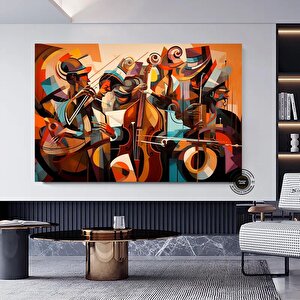 Renkli Picasso Tarzı Caz Kanvas Tablosu; Müzik Duvar Dekoru 30x40 cm