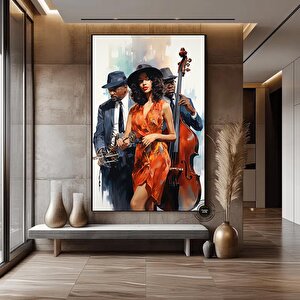Afrika Caz Sanatı; Afrika Kanvası; Caz Duvar Sanatı; Siyah Müzisyen Kanvas; Sokak Caz Grubu Renkli T 60x120 cm