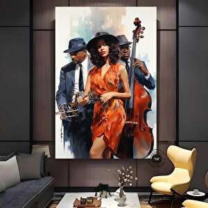 Afrika Caz Sanatı; Afrika Kanvası; Caz Duvar Sanatı; Siyah Müzisyen Kanvas; Sokak Caz Grubu Renkli T