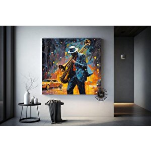 Saksafoncu Renkli Tablo Stili Kanvas Baskı; Caz Graffiti Sanatı; Caz Duvar Sanatı; Sokak Sanat Müzis