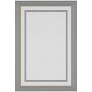 Pamuk Dokuma Taban Halı – Gri; Beyaz; Altın – Geometrik Desen, Makinede Yıkanabilir, Kolay Temizlenebilir, Toz Ve Tüy Tutmaz, Kaymaz, Evcil Hayvan Dostu 150x150 cm