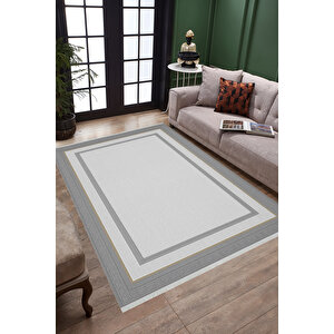 Pamuk Dokuma Taban Halı – Gri; Beyaz; Altın – Geometrik Desen, Makinede Yıkanabilir, Kolay Temizlenebilir, Toz Ve Tüy Tutmaz, Kaymaz, Evcil Hayvan Dostu 100x180 cm