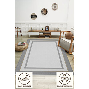 Pamuk Dokuma Taban Halı – Gri; Beyaz; Altın – Geometrik Desen, Makinede Yıkanabilir, Kolay Temizlenebilir, Toz Ve Tüy Tutmaz, Kaymaz, Evcil Hayvan Dostu