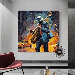 Saksafoncu Renkli Tablo Stili Kanvas Baskı; Caz Graffiti Sanatı; Caz Duvar Sanatı; Sokak Sanat Müzis