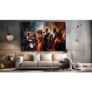 Caz Temalı Duvar Sanatı, Müzisyen Baskıları, Modern Soyut Caz Kanvası