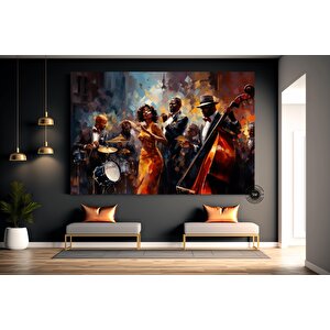 Caz Temalı Duvar Sanatı, Müzisyen Baskıları, Modern Soyut Caz Kanvası