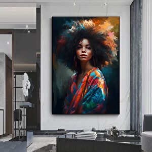 Modern Afrikalı Kadın Kanvas Tablosu – Oturma Odası Dekoru; Etnik Kadın Sanatı 70x100 cm