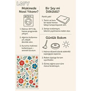 Pamuk Dokuma Taban Halı – Kırmızı; Sarı; Mavi; Yeşil – Floral Desen, Makinede Yıkanabilir, Kolay Temizlenebilir, Toz Ve Tüy Tutmaz, Kaymaz, Evcil Hayvan Dostu