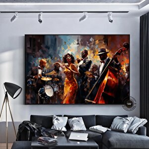 Caz Temalı Duvar Sanatı, Müzisyen Baskıları, Modern Soyut Caz Kanvası