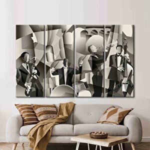 Şık Caz Grubu Sahnede Müzik Çalıyor Duvar Sanatı; Müzik Aletleri Kanvas Baskısı; Saksafonlu Caz Kulü 80x160 cm