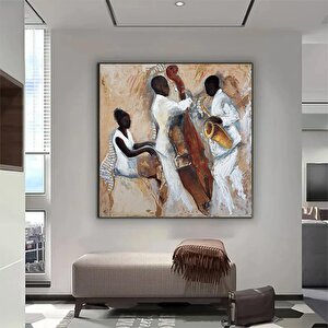 Afrika Caz Sanatı; Afrika Kanvası; Caz Duvar Sanatı; Caz Yağlı Boya Kanvas; Piyanist Duvar Sanatı; M 50x50 cm