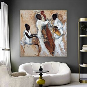 Afrika Caz Sanatı; Afrika Kanvası; Caz Duvar Sanatı; Caz Yağlı Boya Kanvas; Piyanist Duvar Sanatı; M 50x50 cm